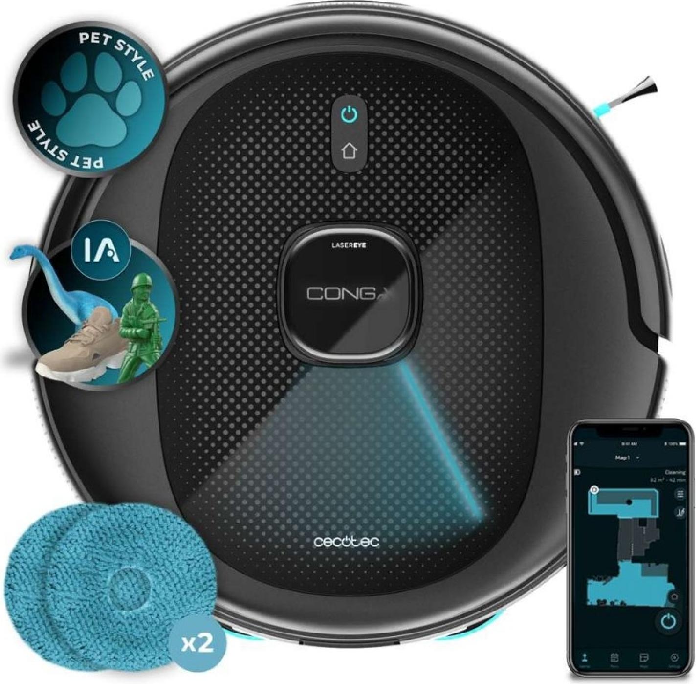 Cecotec Saugroboter und Bodenwischer mit KI Conga 9990 AI Spin Revolution Ultra Power. 10000Pa, Intelligente Navigation