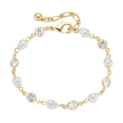Armband FIRETTI "Schmuck Geschenk Armschmuck Armkette", gold (gelbgoldfarben, kristallweiß, weiß, kristallweiß), Armbänder, Damen, 23cm, Messing Perlen, Messing, Perlen, Armband, mit Kristallstein - mit Kunststoffperle