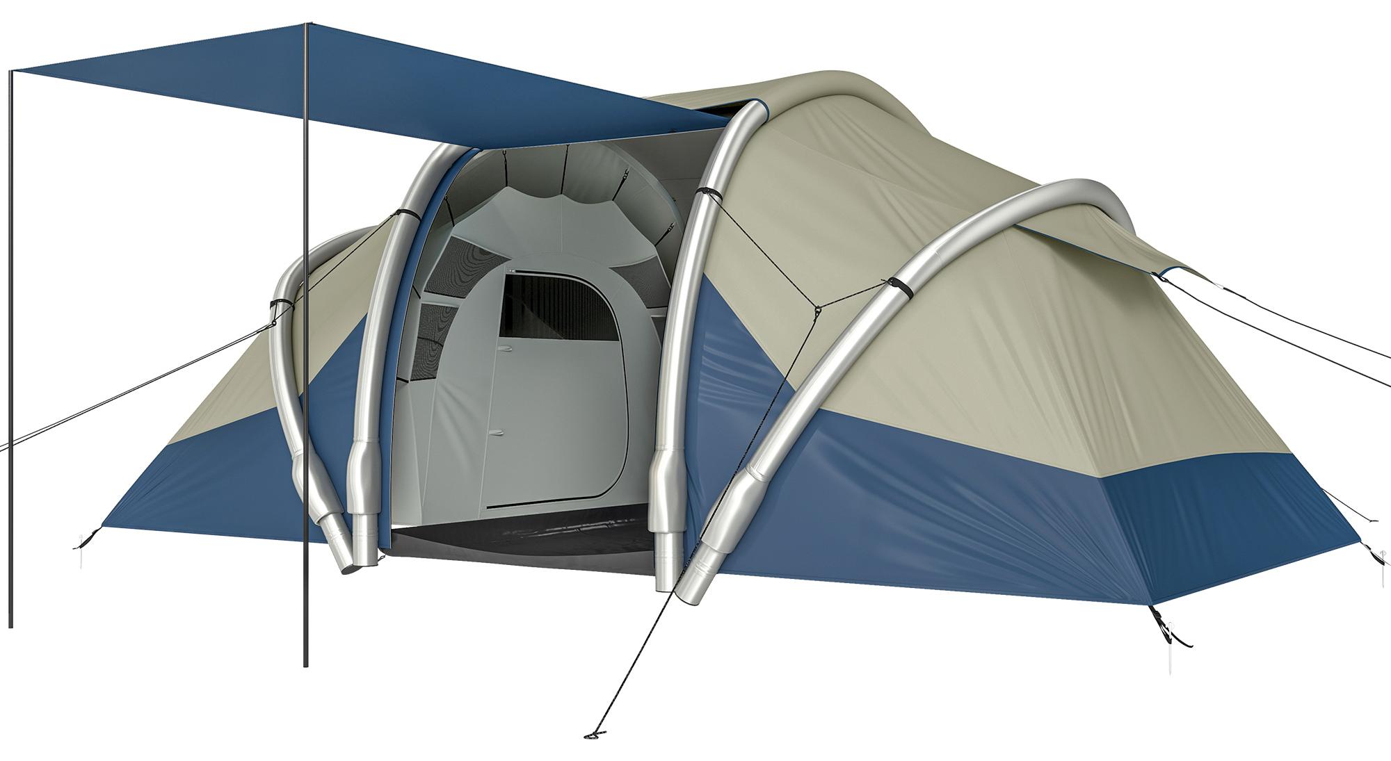 Aufblasbares Zelt 4 Personen Schneller Aufbau Outdoor Camping Zelt mit 2 Schlafzimmer Mesh Fenster Vordach