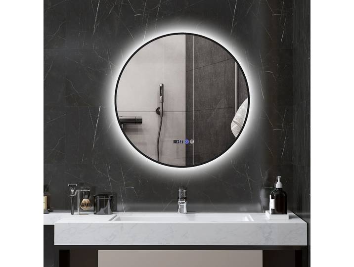 HOMCOM Miroir Rond LED Anti-Buée Noir Salle de Bain