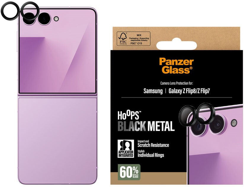 Samsung Galaxy Z Flip8 / Z Flip7 PanzerGlass Hoops Kameralinse Beskyttelse - Sort