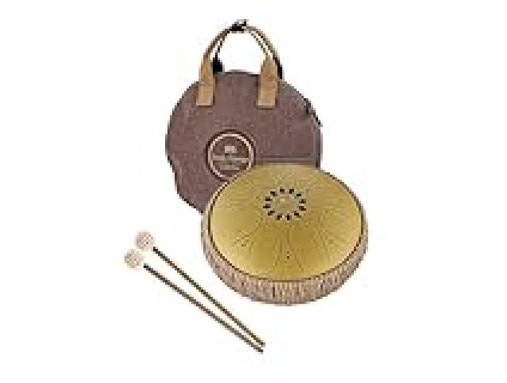 Sonic Energy Steel Tongue Drum – octave tank tongue drum de 10 pouces en Do majeur – Pour la méditation, le yoga, la percussion – acier revêtement doré – mailloches et sac inclus (MOSTD3G)