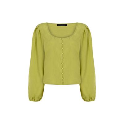 Klassische Bluse FRESHLIONS "Amara", Damen, Gr. L, grün, 100% Leinen, unifarben, normal, Rundhals, Blusen, im klassischen Design