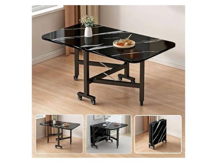 ZCXMNL Multifunktionstisch-Drop-Leaf-Esstisch, Faltbarer Küchentisch Aus Massivem Holz Mit 6 Rädern, Platzsparend for Arbeit, Studium Und Essen(Black Black,130x80x75cm)