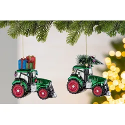 Baumschmuck Traktor mit Weihnachtsbaum Glas