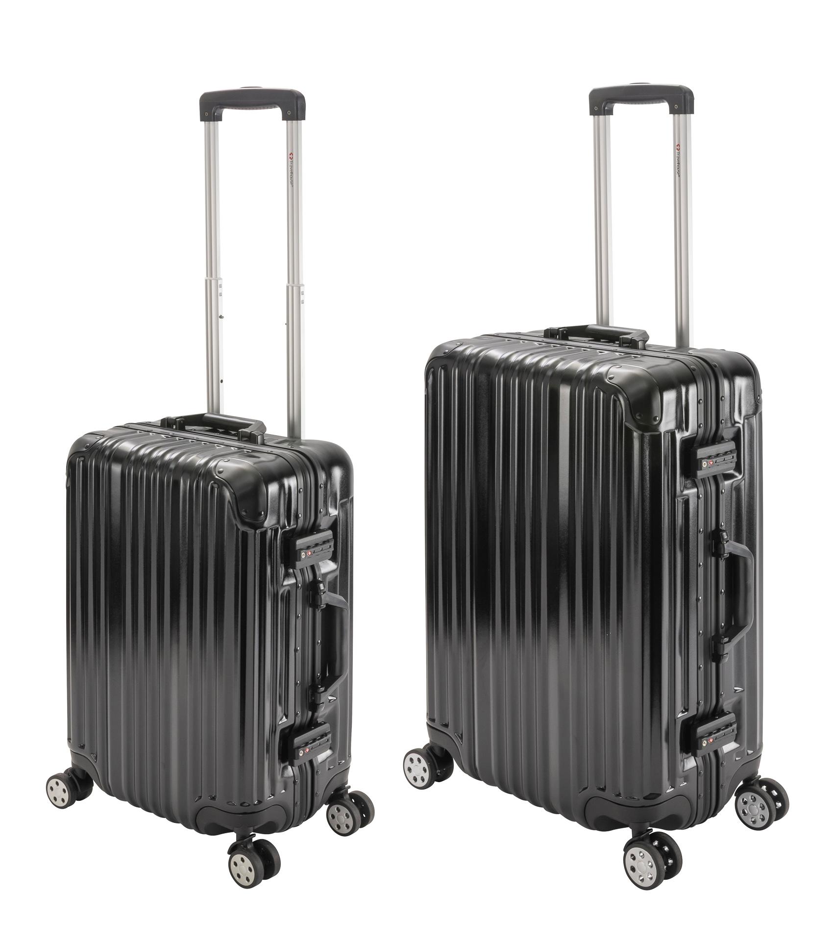 Travelhouse - London - 2er Reisekoffer Set | TSA Schloss |Polycarbonat Hartschale | Alu-Rahmen | 4 Rollen | Koffer Trolley Reise Urlaub Gepäck - Koffer Set S+M | Schwarz
