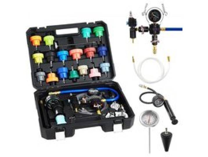 VEVOR Kühlmitteldruckprüfer Set 31-tlg. Kühlwasser Befüllgerät mit 3 Metalladaptern, universelle Passform, Druckprüfwerkzeug für Kfz-Kühlsysteme, mit Druckpumpe und Kunststofffüller