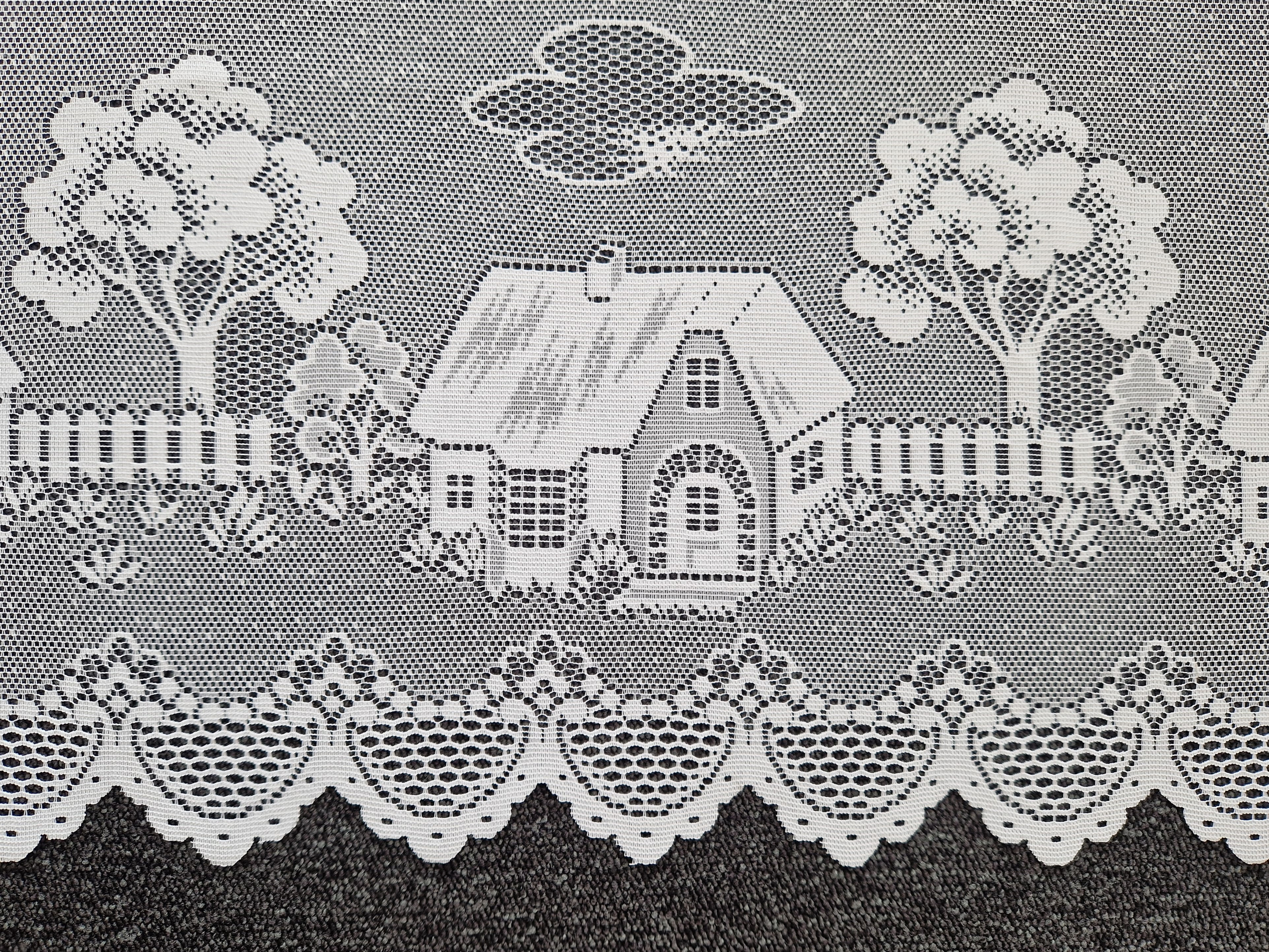 Scheibengardine STICKEREIEN PLAUEN "Häuschen" Gr. 3, weiss (weiß), B:160cm H:30cm, Polyester, Gardinen, Scheibengardine weiß 30cm, Stangendurchzug, 160cm