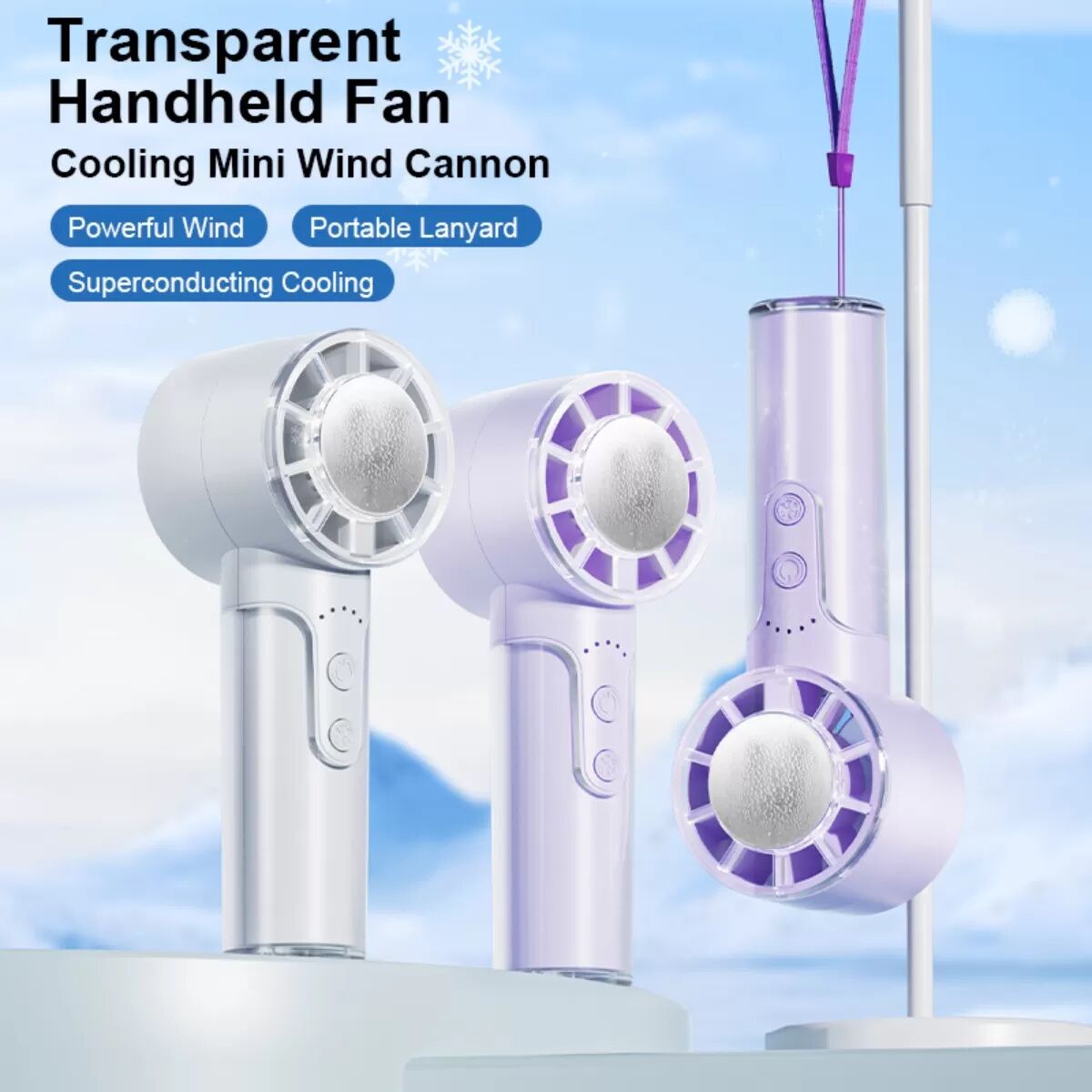 INF Transparenter Handventilator T05 – Tragbarer Mini-Ventilator, 3-Stufen, Type-C, 2000MAH starke Luftzufuhr Violett