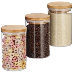 relaxdays 3er Set Vorratsdosen aus Glas 800 ml weiß