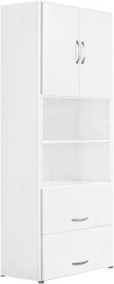 Kombischrank PALENQUE, 6 OH, Holztüren, HR-Auszug, B 800 x T 420 x H 2160 mm, weiß