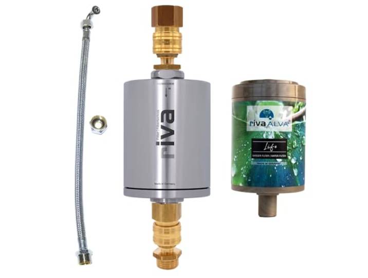 rivaALVA Life Untertisch-Wasserfilter mit riva Schnellkupplung Mit Anschlussset und riva Schnellkupplung, Blockaktivkohle, Edelstahlgehäuse V4, 6.000–7.000 l je Kartusche, Made in Germany