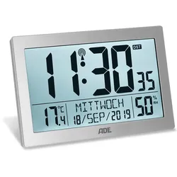 Tchibo - ADE Digitale XL-Funk-Tischuhr mit Thermometer und Hygrometer - silber