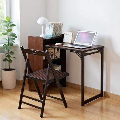 Bamboo Folding Computer Desk with Hidden Storage, Mid Century for Home Office Bedroom