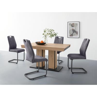 Essgruppe HELA "Tisch ausziehbar 140 -220 cm", braun (braun, anthrazit, grau), Polyester Webstoff, Synchron-Auszug, Holzwerkstoff, Metall, Polyester, Sitzmöbel-Sets, Essgruppe, Belastbarkeit 140 KG, bequem gepolstert mit Griff