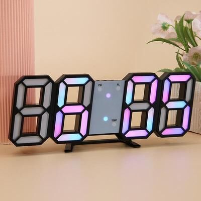 Everyday Crate RGB Digital Wall Clock With Auto Dimming, Temperature Display & 3D LED Alarm Design black Frame