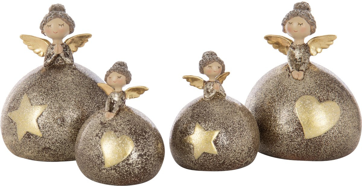 J-Line Decoratie Set Engel met Hart en Ster met Bal, Polyresin, Mix, Large, 2 stuks