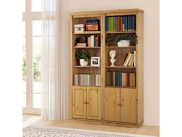 Bibliothèque massive A Pin massif Marron/Epicéa naturel 148 x 223 x 37cm