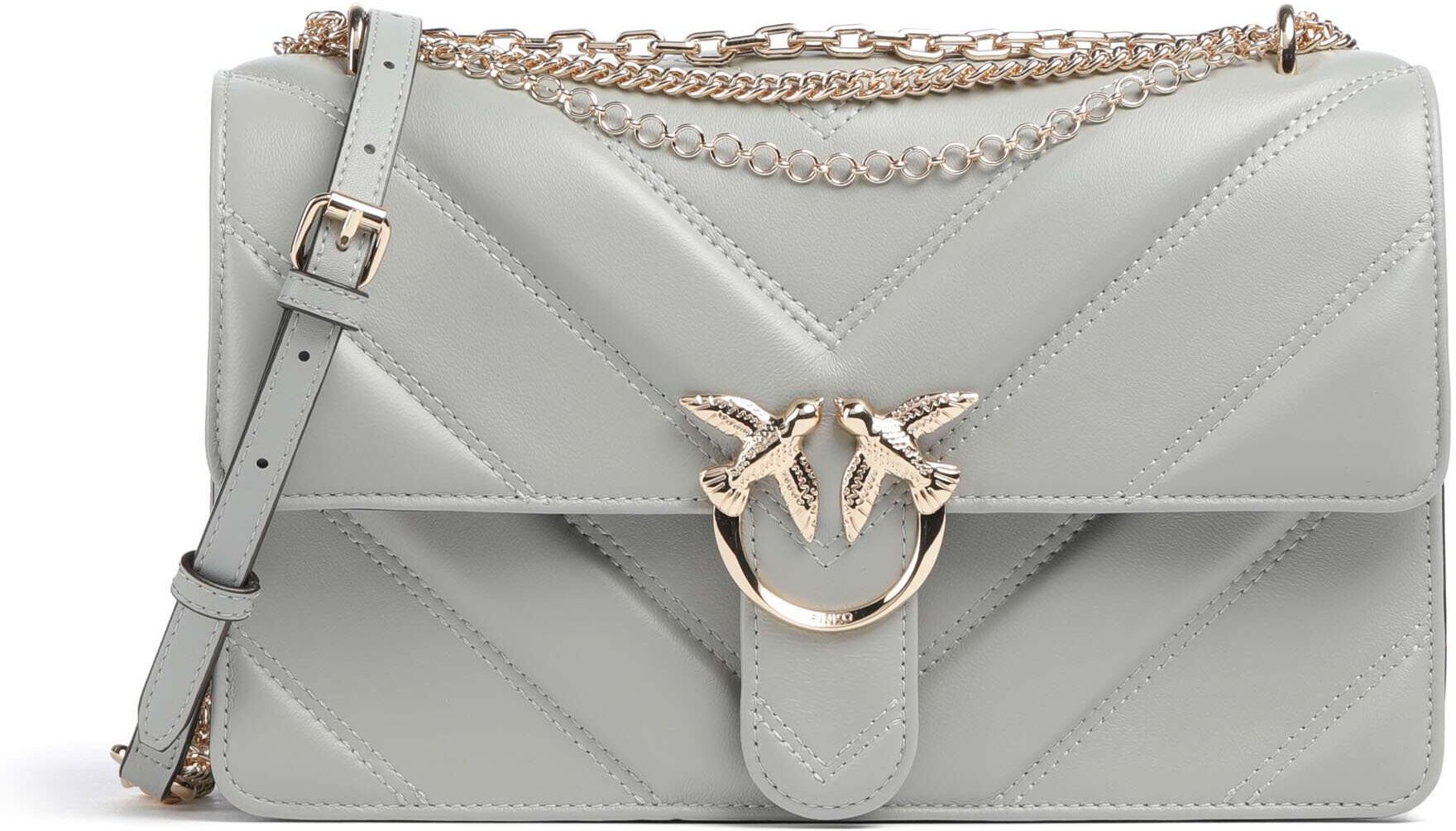 Pinko Love One Classic Schultertasche aus Leder, grau