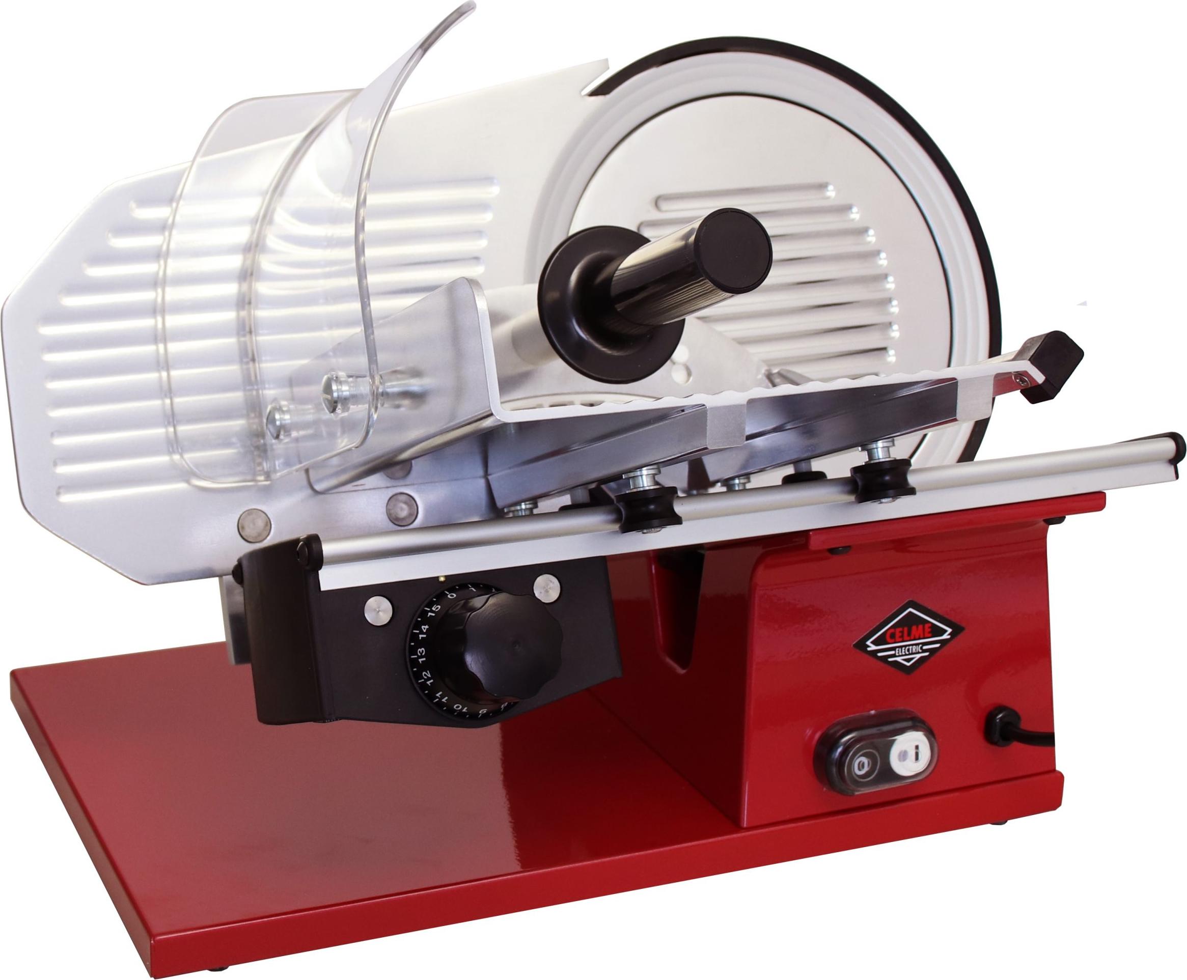 Celme - EVOLUTION PRO 250 Aufschnittmaschine - Antihaftbeschichteter Stahl - 250 mm Klinge - 40×55×40 cm - Elegantes Design und Zuverlässigkeit - ROT