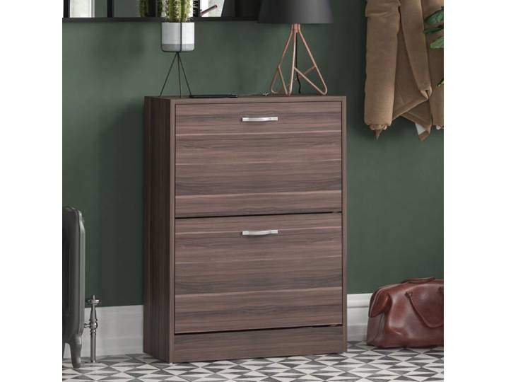 Meuble à chaussures 2 tiroirs – Armoire de rangement pour chaussures meuble d'entrée ou de couloir Noyer