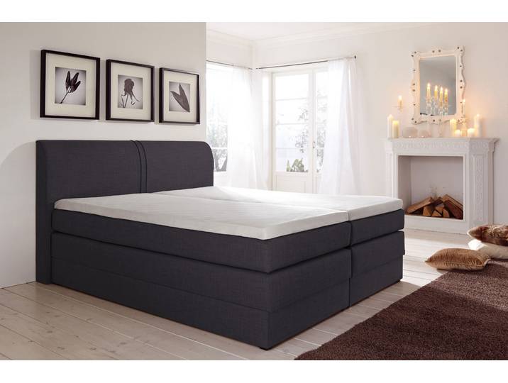 Boxspringbett, 200x200 cm, Feinstrukturstoff, Grau, Bettkasten, Landhaus, Hapo