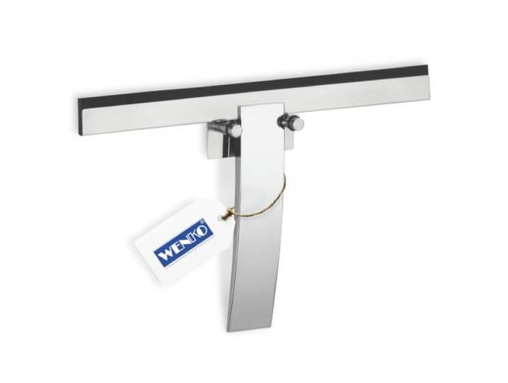 WENKO Turbo-Loc Duschabzieher mit Haken, ohne Bohren mit Klebepad, 24,2 cm streifenfrei, schlichtes Design, Fensterabzieher für Dusche, Fliesen, Spiegel, Fenster & Auto, silber, Mod. Gela