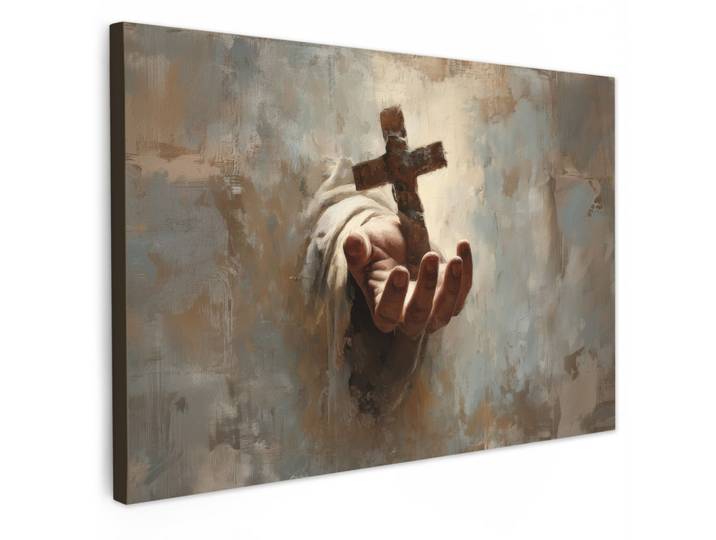 LEINWANDBILD Abstrakt - Kreuz - Hand - Christentum Gemälde 60x40 cm