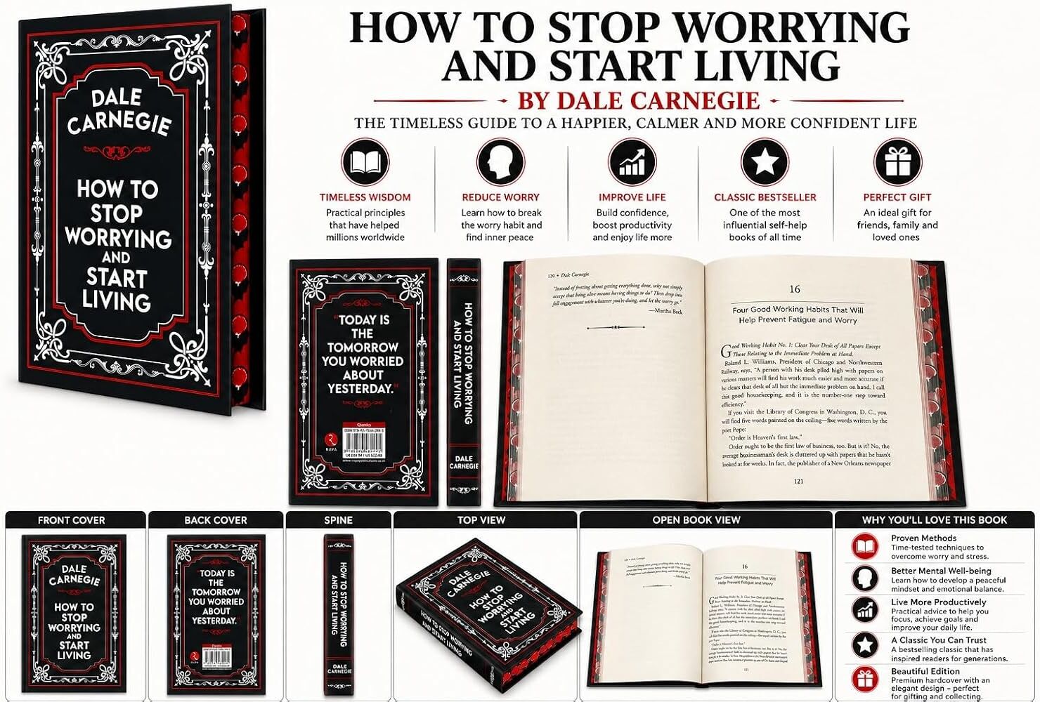 Rupa Publications How to Stop Worrying and Start Living by Dale Carnegie - New Hardback Edition - Classic Self-Help Bestseller - Practical Anxiety & Stress Relief Guide