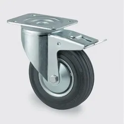 Transportrolle TENTE mit Bedeckung, 100 mm, drehbar mit Bremse, schwarzer Gummi