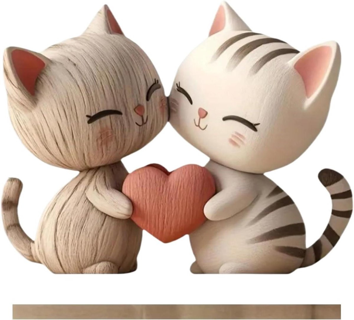 Merkloos Kattenfiguur Hout - Dierenbeeldje Paar - Woonkamer Decoratie - Hoogte: 10 cm - Warm