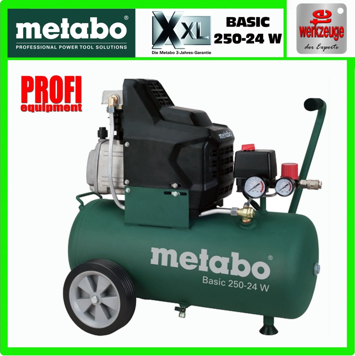 Metabo Kompressor Basic 250-24 W - 8 bar - 1500 W - Oliegesmeerd - 200 liter/minuut - 24 liter inhoud