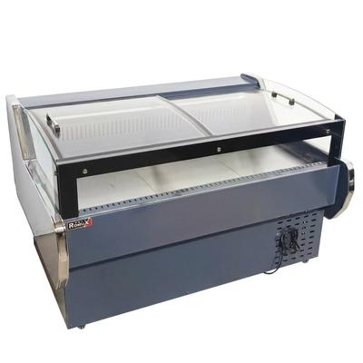 Romux® Kühltheke für Feinkost mit Niedrigem Gebogenem Glas Schwarz 420 Liter Umluftkühlung 180 cm | Professionelle Kühlvitrinen
