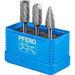 PFERD TOOLS Hartmetall Hochleistungsfrässtift Set 1414 ALLROUND 3-tlg. 12mm Schaft 6mm universal grob - 21901414