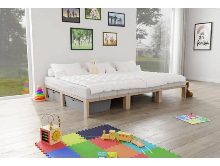 Gigapur G56 XXL Massivholzbett 230x200 cm Kiefer Modul-Bett mit Lattenrost Naturbelassen, geräuschlos & mit Lattenrost - 3 Module, jedes ist ein Einzelbett , auch als Jugendbett oder Bettgestell