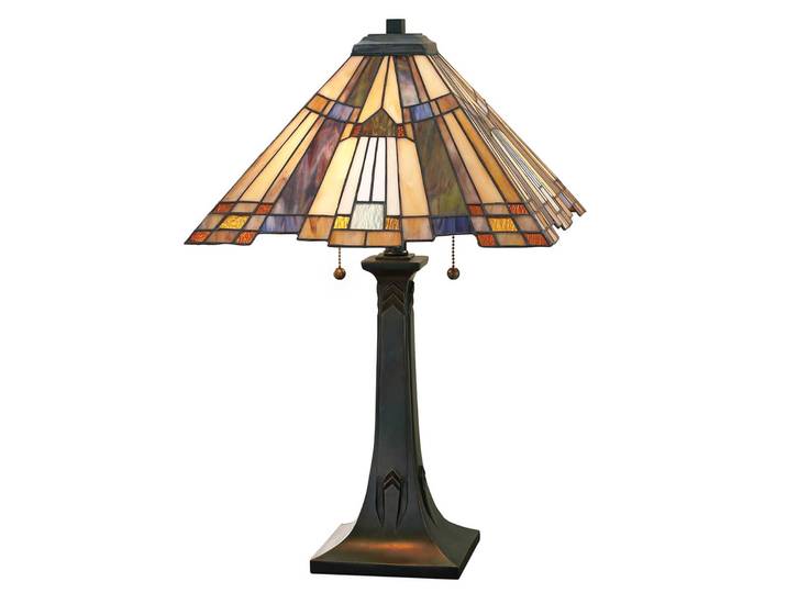 QUOIZEL Tiffany Tischlampe Inglenook, bronze / altmessing, für Wohn- / Esszimmer, Metall, Tiffany
