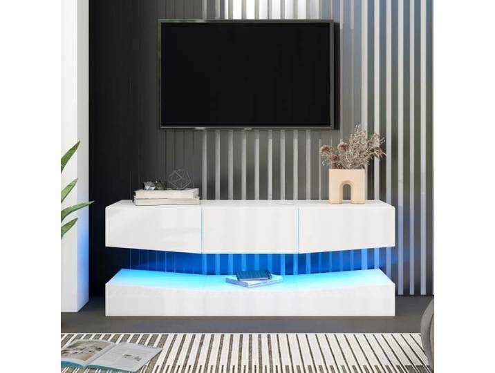 Meuble TV Suspendu mural avec clairage LED Meuble TV Flottant Console Centre pour Salon - Blanc