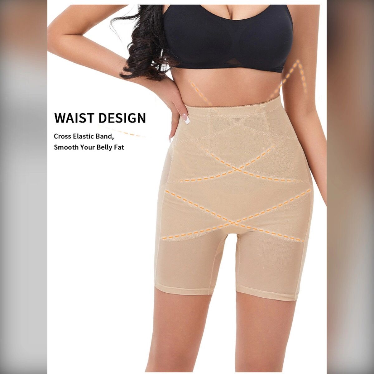 INF Hoch geschnittenes Kreuz-Mesh-Höschen in Übergröße aus Nylon mit figurformendem Design XL