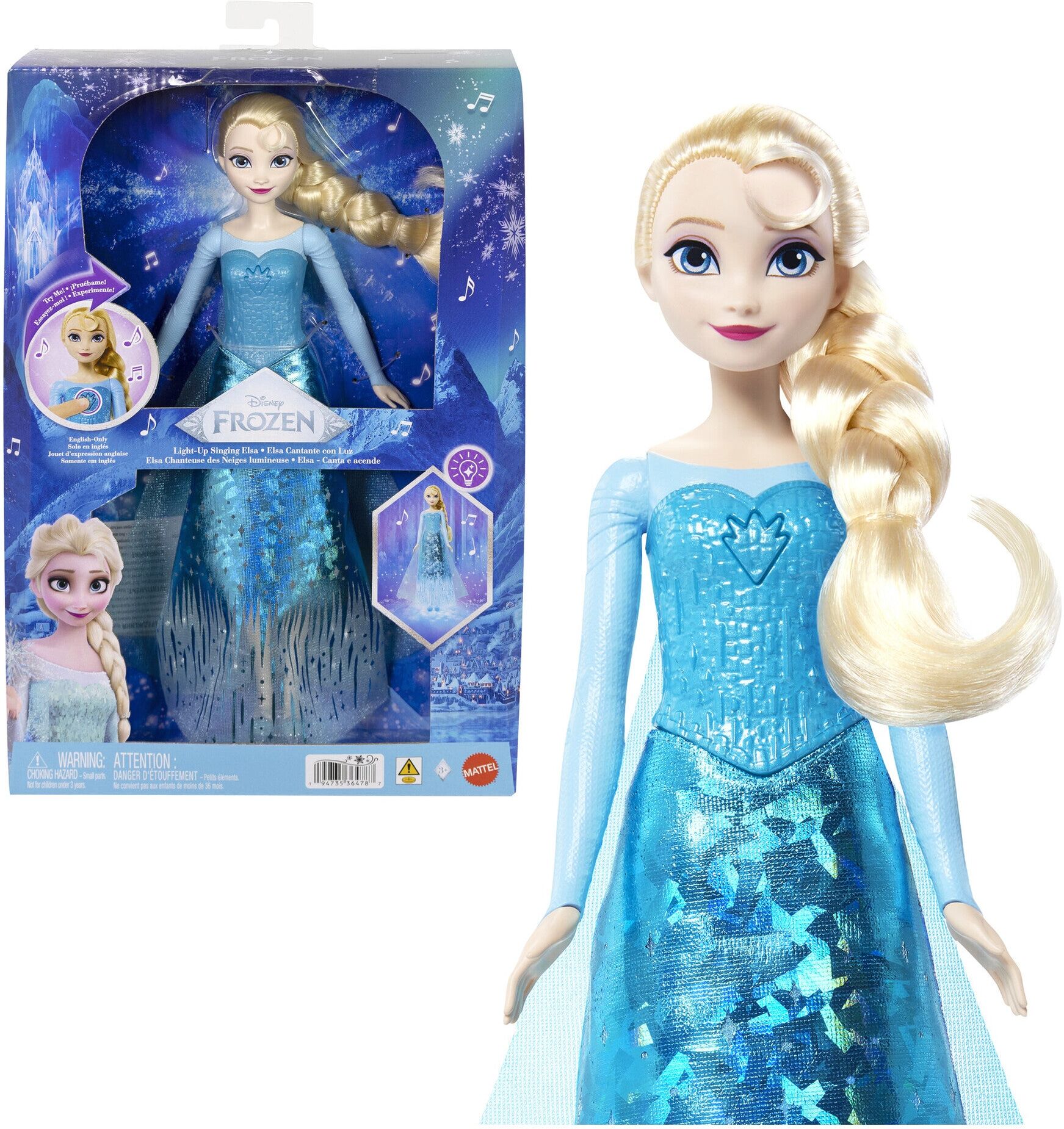 Disney Frozen Light-Up Singing Elsa Doll by Mattel - Press Button to Hear Let It Go - Ice-Blue - For Kids