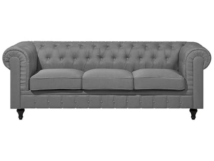 Beliani Großes 3er Sofa Chesterfield-Stil hellgrau Polsterbezug Polstersofa Chesterfield