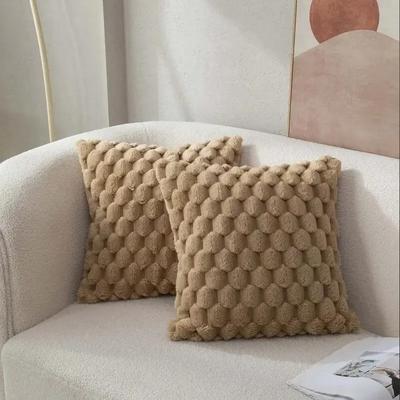 On Spot Shop Cream White Pineapple Grid Turtle Pattern Soft Plush Throw Pillowcase, Decorative Cushion Cover For Living Room Sofa khaki 450*450mm