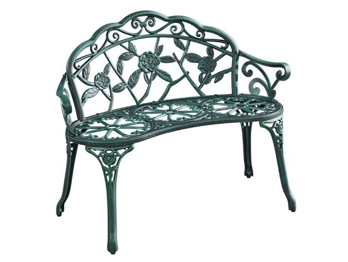 Yaheetech Banc de Jardin en Métal Banc Extérieur Vintage avec Motifs Floraux Siège de Jardin Vert