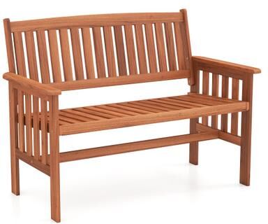 Costway Outdoor Wood Garden Bench 2-Person Patio Park Bench with Backrest Armrests and Slatted Seat