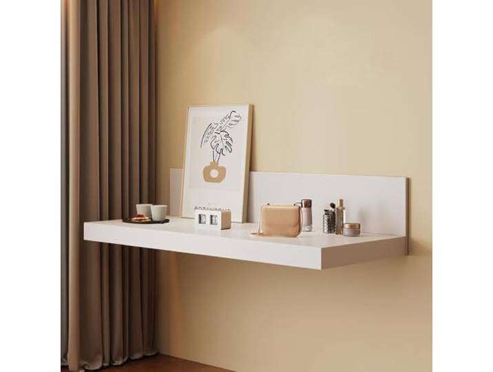 Schwebender Schminktisch, Wandtisch aus Holz, Minimalistisch Stabiler Rahmen, Edler Creme-Look für Schlafzimmer, Wohnzimmer und Arbeitsbereich(D,80cm31.50in)