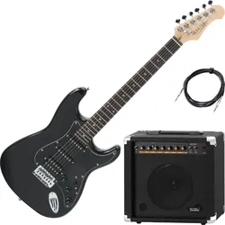 Rocktile Pro ST60-BK E-Gitarre All Black AK20GR Set