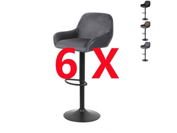 Lot de 6 Tabourets de Bar en Velours Gris - OHMG - HSTURYZ - Avec Dossier et Repose-Pieds - Réglables en Hauteur