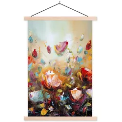 POSTER MIT MAGNETLEISTEN Blumen - Kunst - Natur - Ölgemälde Wandbild Schlafzimmer 60x90 cm