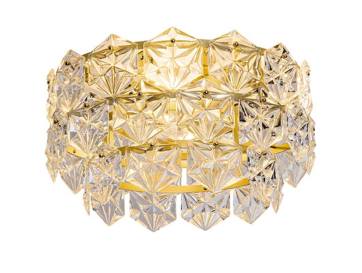 Ventilateur De Plafond Lumineux 50x50x29\,5 Cm Métal Et Verre Doré\, 6 Vitesses\, Salon – Meubliv