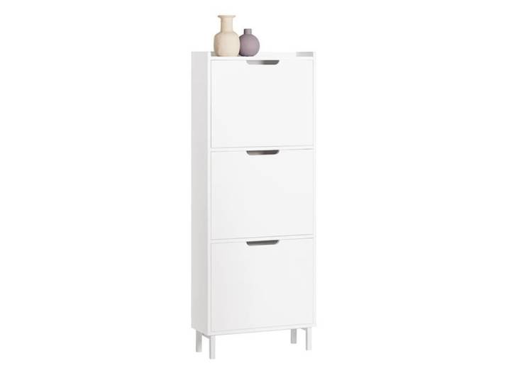 SoBuy Meuble à Chaussures 3 Abattants Armoire d'Entrée Moderne Rangement Chaussures Étroit pour Couloir MDF Blanc 50x19x129cm
