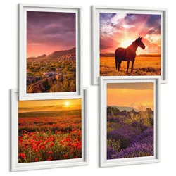 BILDER SET 4er Set - 50x50 cm & 40x60 cm Weißer Rahmen - Berglandschaft Rosslavendel